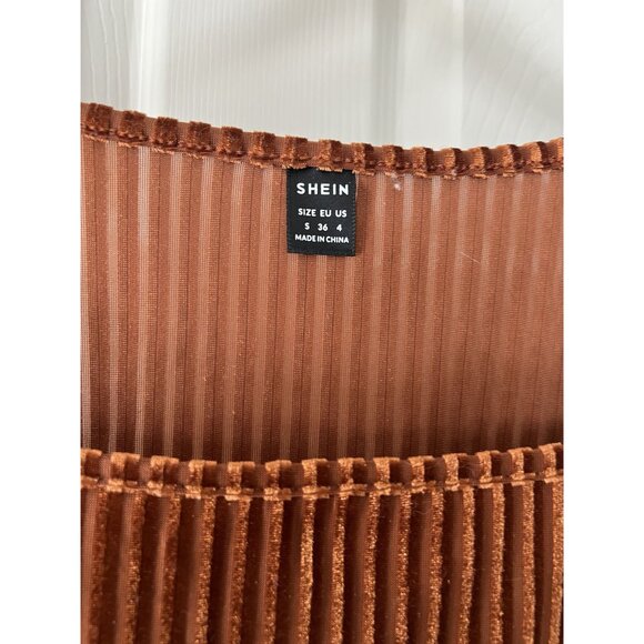Shein Velvet Ribbed Long Sleeve Top Rust Brown Square Neck Size Small S 4 Fall R - Picture 2 of 4